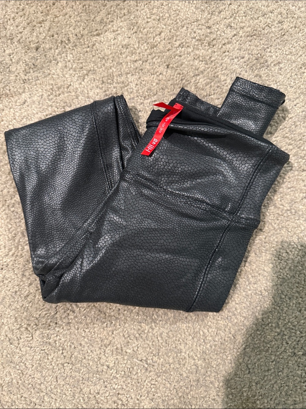 SPANX Black Faux-Leather Textured Leggings